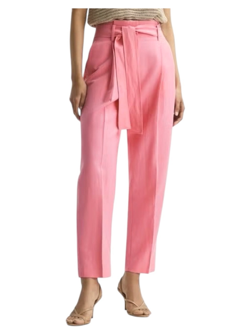 Contemporaine Simons Petal Pink Linen Blend High Waist Tie Belt Ankle Pant (6)